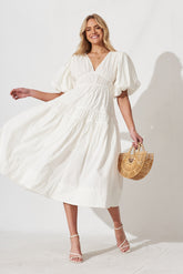 White Cotton Midi Dress - Amalie